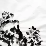 On joue avec le rocher, 2025 Peinture à l'encre, chrysanthèmes