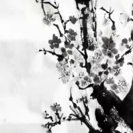 Délicatesse et force rugueuse, 2024 Peinture à l'encre, prunus